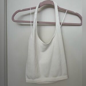 American Eagle Outfitters Cream Ribbed Halter Tank